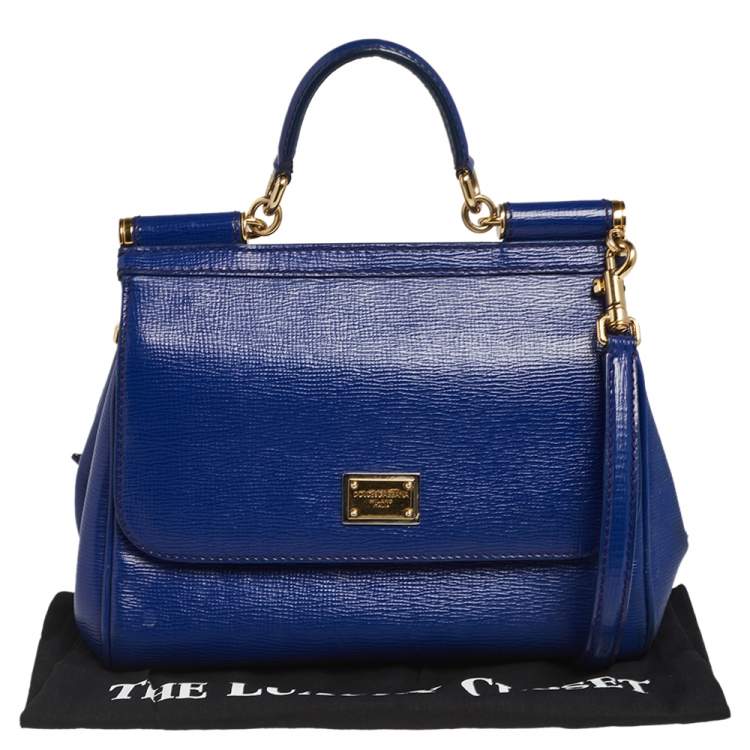 Pre Owned Dolce & Gabbana Blue Leather Medium Miss Sicily Top Handle Bag