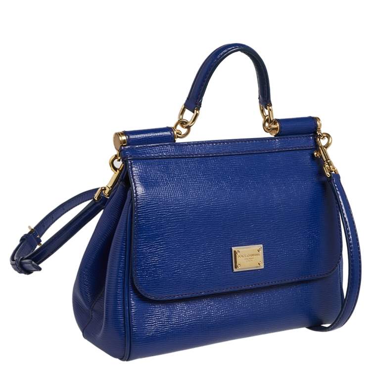 Pre Owned Dolce & Gabbana Blue Leather Medium Miss Sicily Top Handle Bag