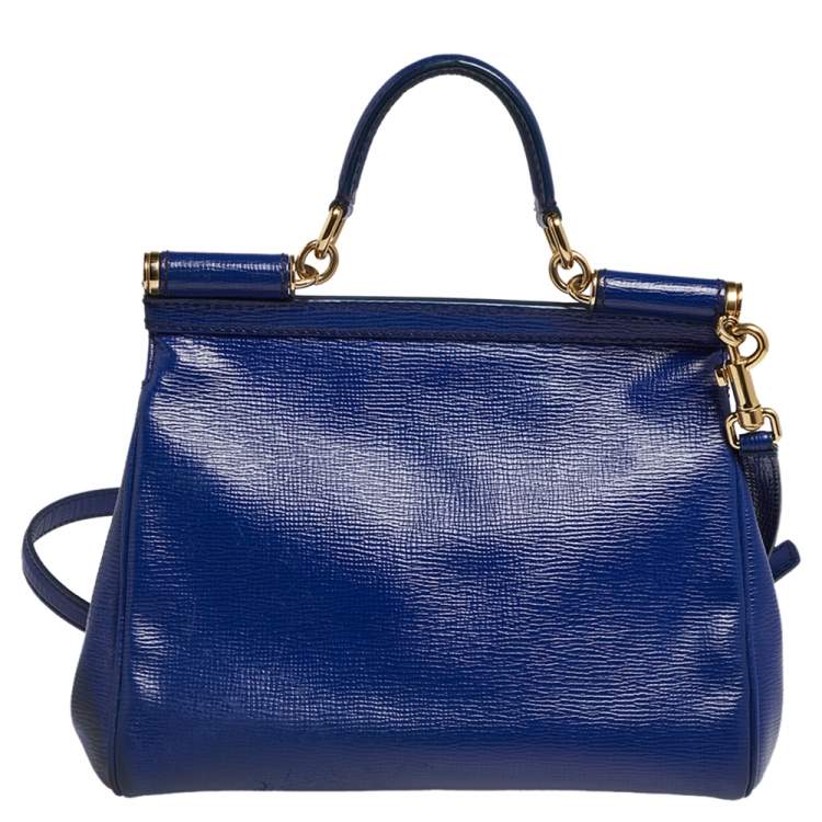 Pre Owned Dolce & Gabbana Blue Leather Medium Miss Sicily Top Handle Bag