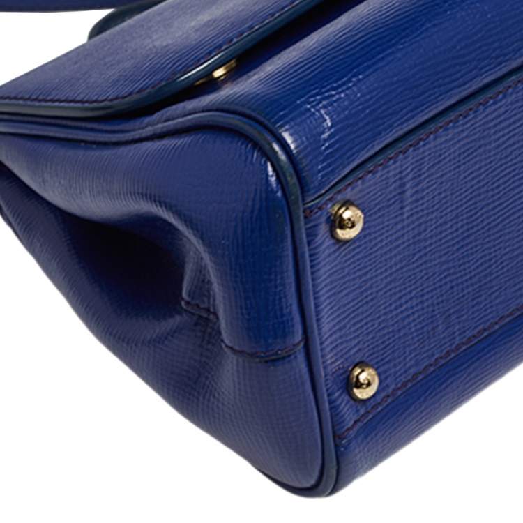 Pre Owned Dolce & Gabbana Blue Leather Medium Miss Sicily Top Handle Bag