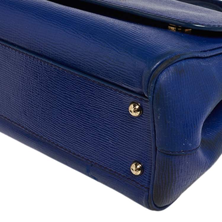 Pre Owned Dolce & Gabbana Blue Leather Medium Miss Sicily Top Handle Bag
