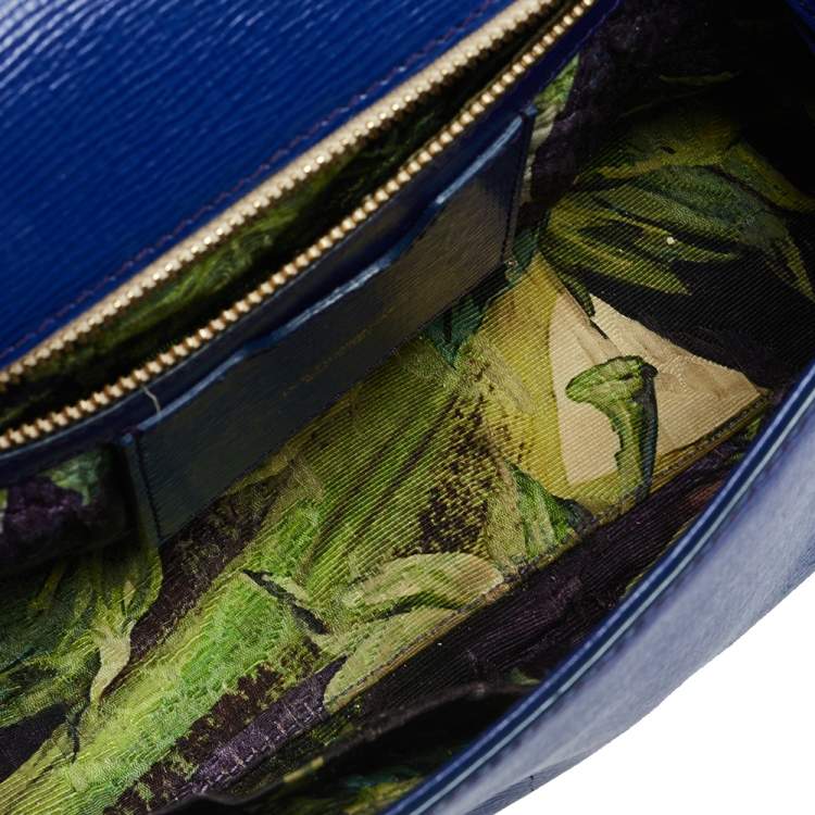 Pre Owned Dolce & Gabbana Blue Leather Medium Miss Sicily Top Handle Bag