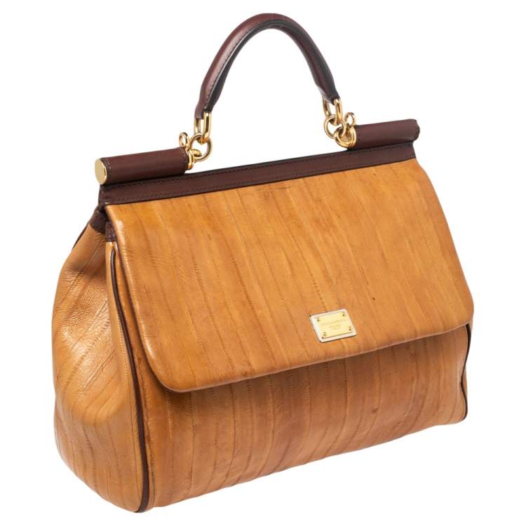 Pre Owned Dolce & Gabbana Tan Eel Leather Miss Sicily Top Handle Bag