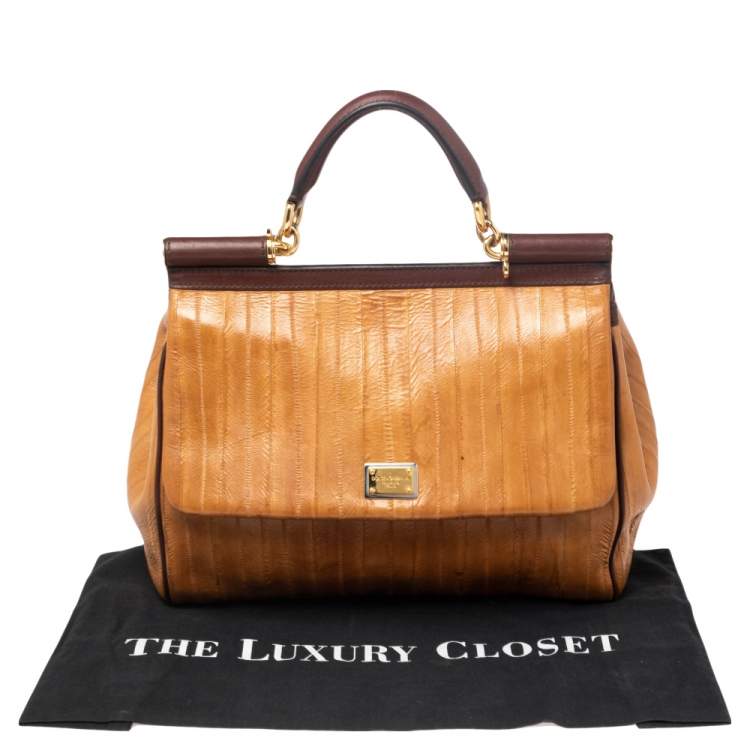Pre Owned Dolce & Gabbana Tan Eel Leather Miss Sicily Top Handle Bag