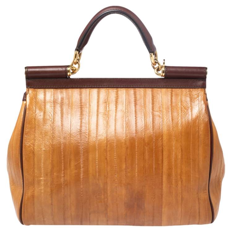 Pre Owned Dolce & Gabbana Tan Eel Leather Miss Sicily Top Handle Bag
