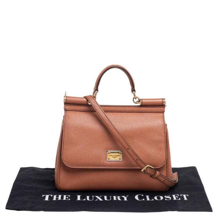 Pre Owned Dolce & Gabbana Brown Dauphine Leather Medium Sicily Top Handle Bag