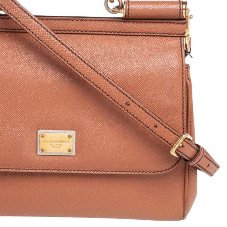 Pre Owned Dolce & Gabbana Brown Dauphine Leather Medium Sicily Top Handle Bag