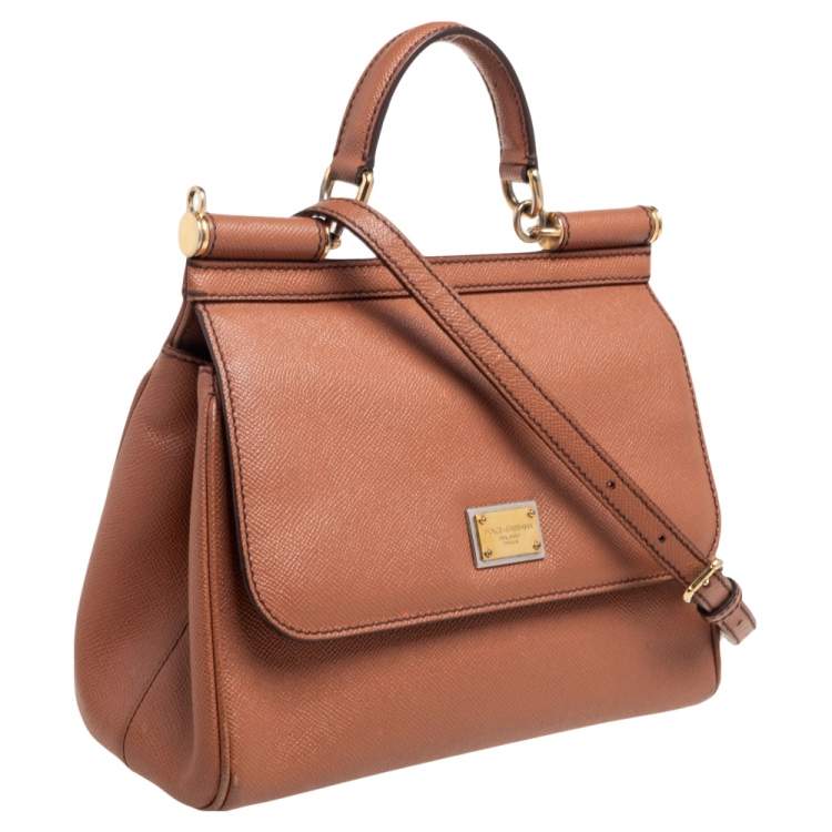 Pre Owned Dolce & Gabbana Brown Dauphine Leather Medium Sicily Top Handle Bag