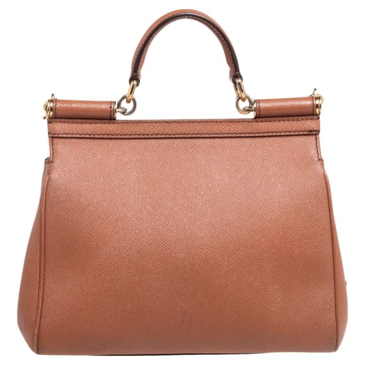 Pre Owned Dolce & Gabbana Brown Dauphine Leather Medium Sicily Top Handle Bag