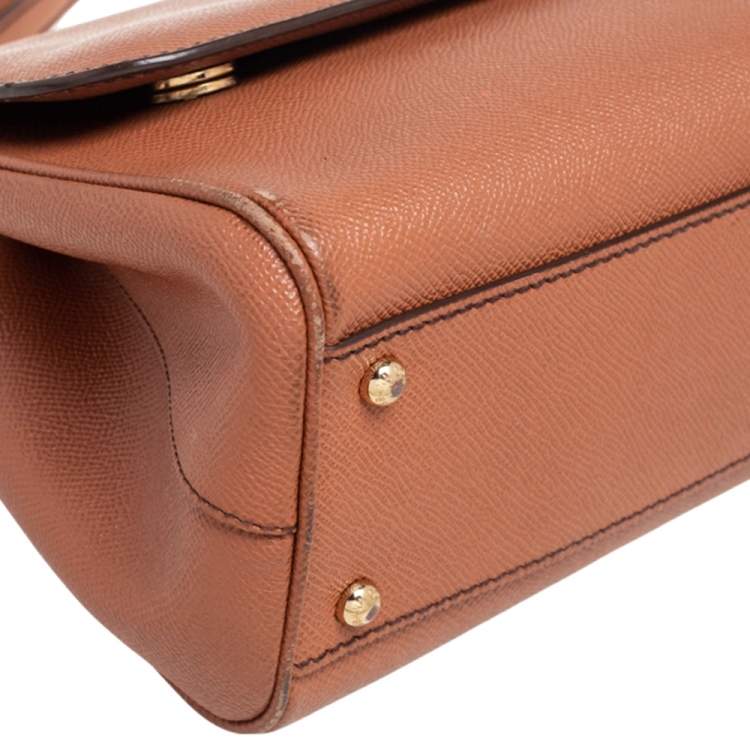 Pre Owned Dolce & Gabbana Brown Dauphine Leather Medium Sicily Top Handle Bag