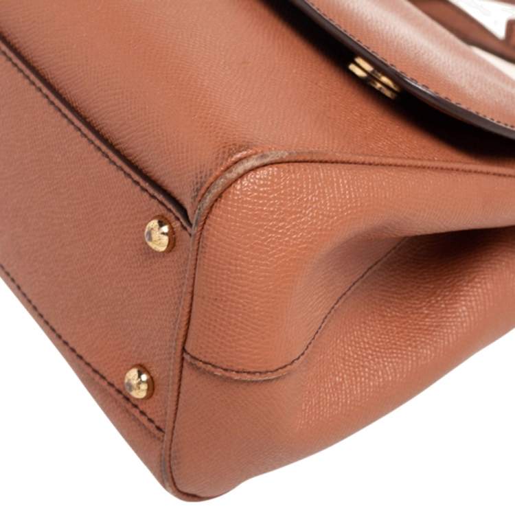 Pre Owned Dolce & Gabbana Brown Dauphine Leather Medium Sicily Top Handle Bag