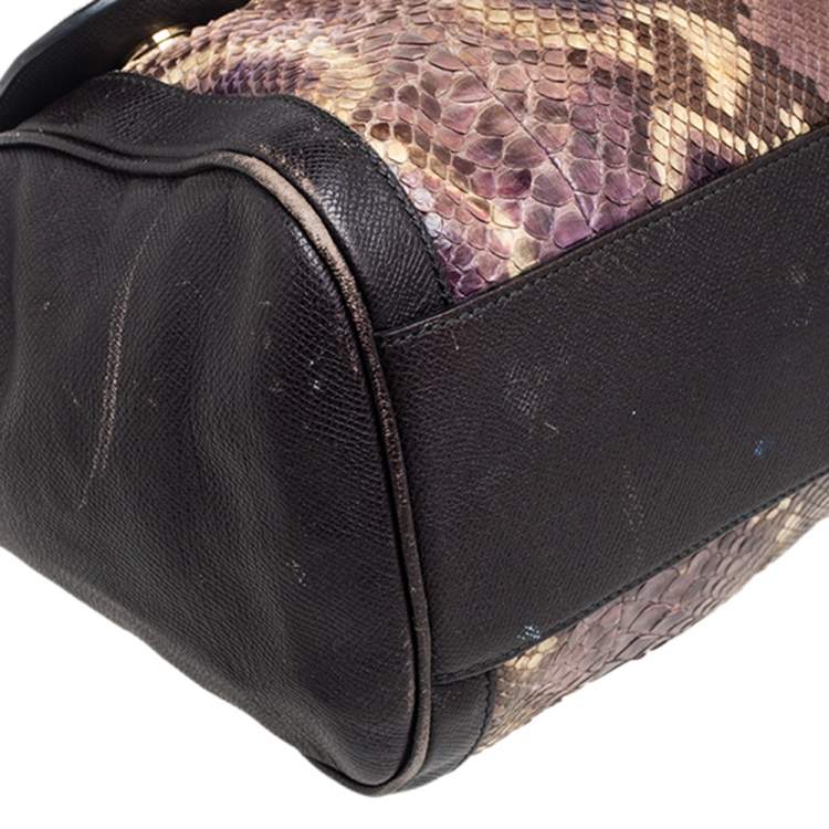 Pre Owned Dolce & Gabbana Multicolor Python and Leather Large Miss Sicily Top Handle Bag