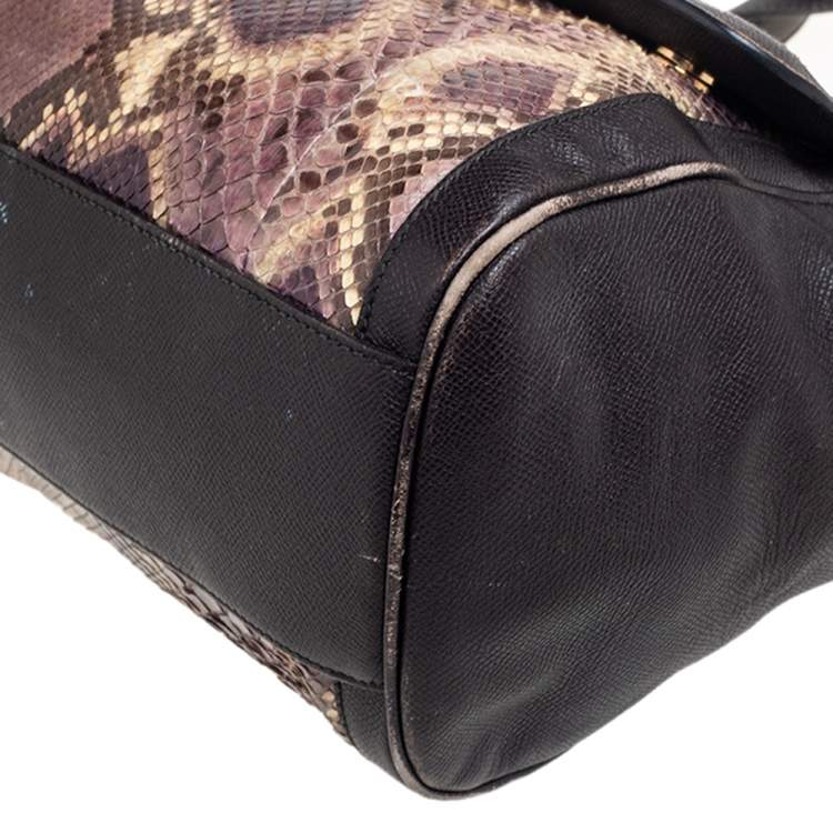 Pre Owned Dolce & Gabbana Multicolor Python and Leather Large Miss Sicily Top Handle Bag