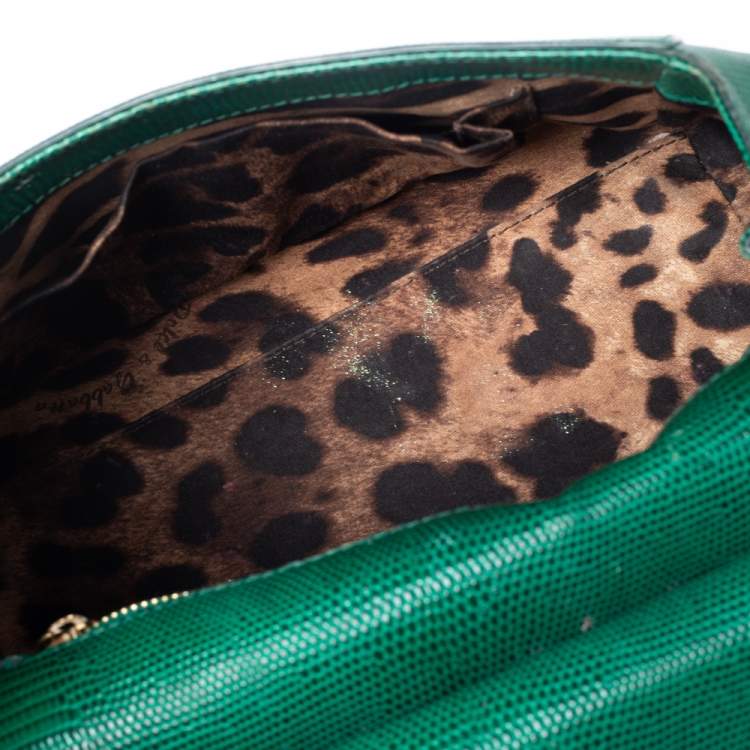 Pre Owned Dolce & Gabbana Green Lizard Embossed Leather Medium Miss Sicily Top Handle Bag