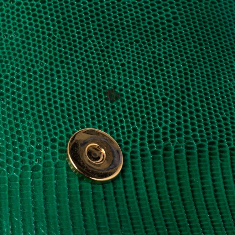 Pre Owned Dolce & Gabbana Green Lizard Embossed Leather Medium Miss Sicily Top Handle Bag