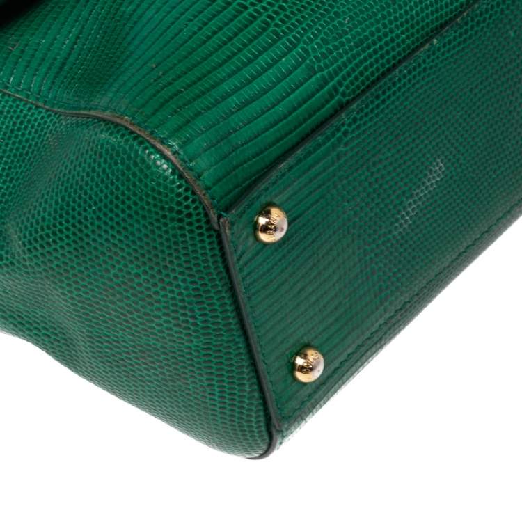 Pre Owned Dolce & Gabbana Green Lizard Embossed Leather Medium Miss Sicily Top Handle Bag