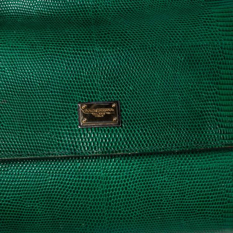Pre Owned Dolce & Gabbana Green Lizard Embossed Leather Medium Miss Sicily Top Handle Bag