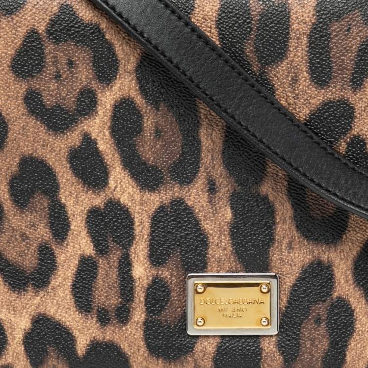 Pre Owned Dolce & Gabbana Black/Brown Animal Print Coated Canvas and Leather Miss Sicily Top Handle Bag