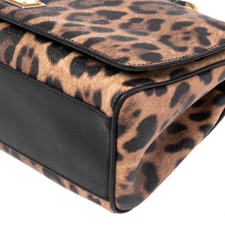 Pre Owned Dolce & Gabbana Black/Brown Animal Print Coated Canvas and Leather Miss Sicily Top Handle Bag