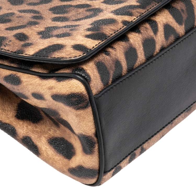 Pre Owned Dolce & Gabbana Black/Brown Animal Print Coated Canvas and Leather Miss Sicily Top Handle Bag