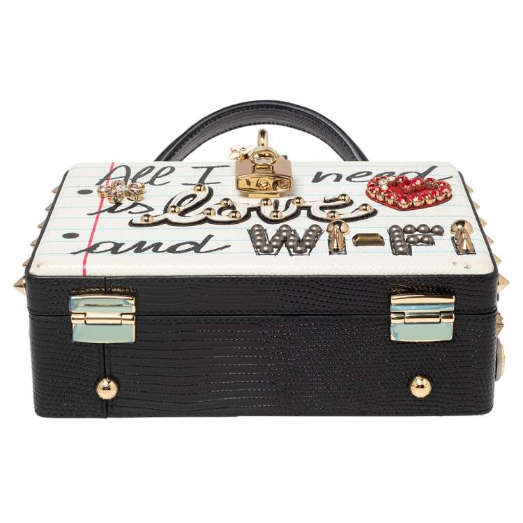 Pre Owned Dolce & Gabbana White/Black Embellished Leather Dolce Box Bag