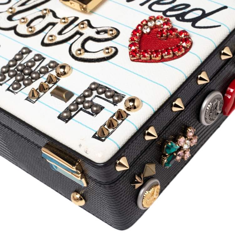 Pre Owned Dolce & Gabbana White/Black Embellished Leather Dolce Box Bag
