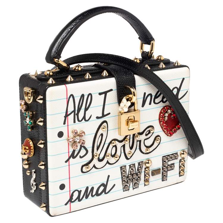Pre Owned Dolce & Gabbana White/Black Embellished Leather Dolce Box Bag