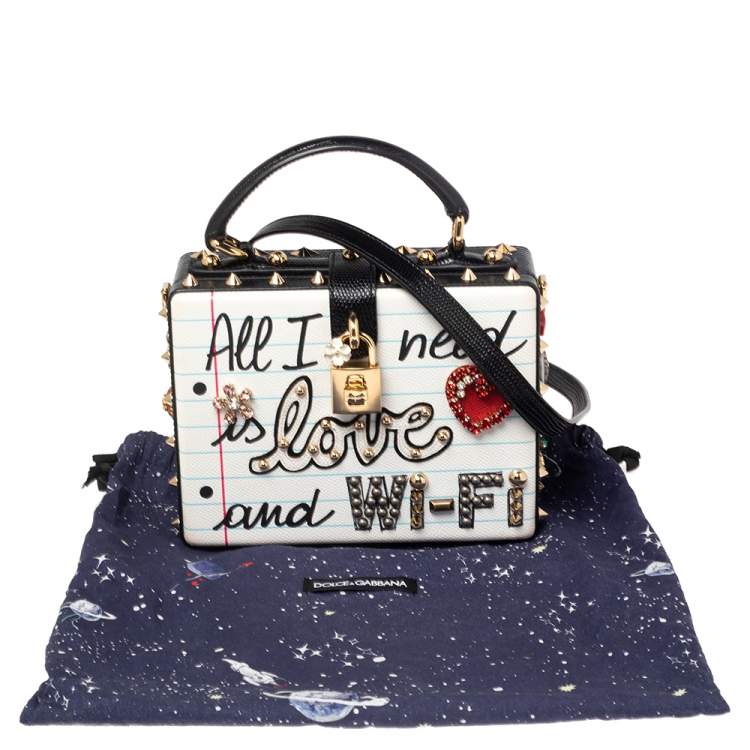 Pre Owned Dolce & Gabbana White/Black Embellished Leather Dolce Box Bag