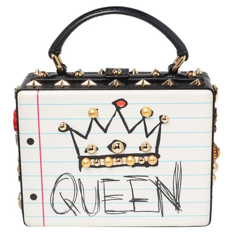 Pre Owned Dolce & Gabbana White/Black Embellished Leather Dolce Box Bag