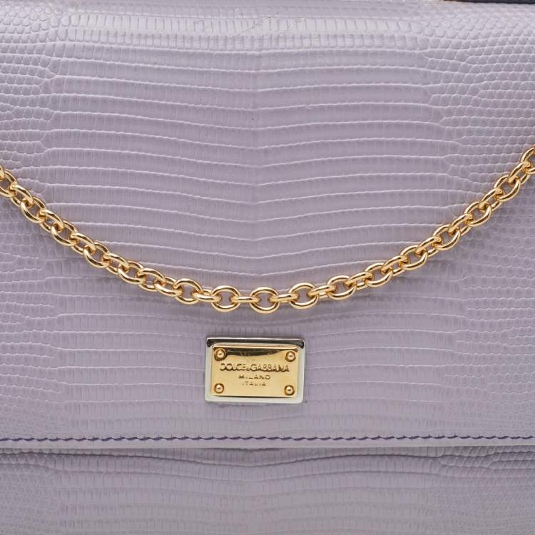 Pre Owned Dolce & Gabbana Multicolor Lizard Embossed Leather And Leather Sicily Wallet On Chain