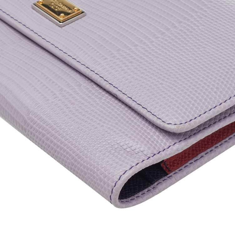 Pre Owned Dolce & Gabbana Multicolor Lizard Embossed Leather And Leather Sicily Wallet On Chain