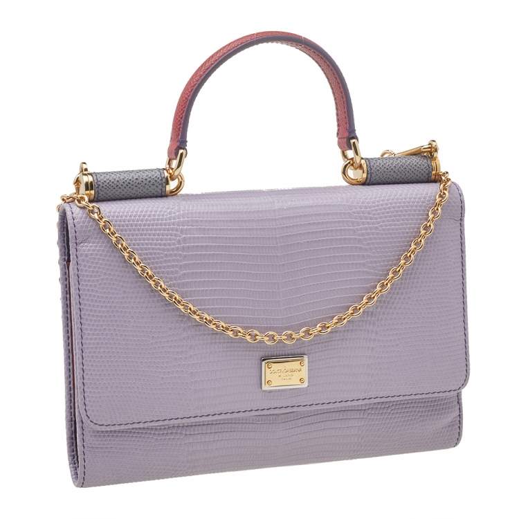 Pre Owned Dolce & Gabbana Multicolor Lizard Embossed Leather And Leather Sicily Wallet On Chain
