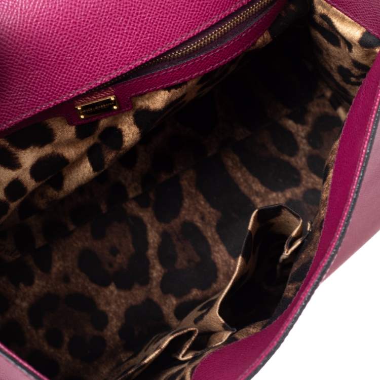 Pre Owned Dolce & Gabbana Pink/Green Leather Large Miss Sicily Top Handle Bag