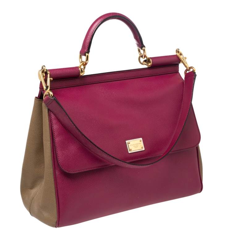 Pre Owned Dolce & Gabbana Pink/Green Leather Large Miss Sicily Top Handle Bag