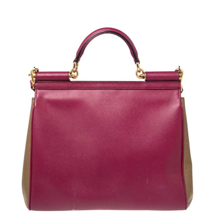 Pre Owned Dolce & Gabbana Pink/Green Leather Large Miss Sicily Top Handle Bag
