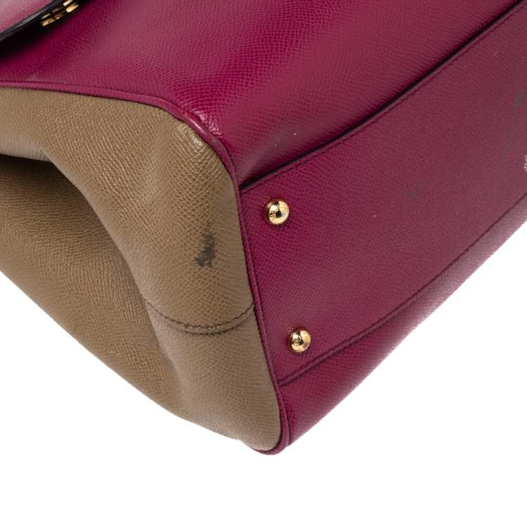 Pre Owned Dolce & Gabbana Pink/Green Leather Large Miss Sicily Top Handle Bag