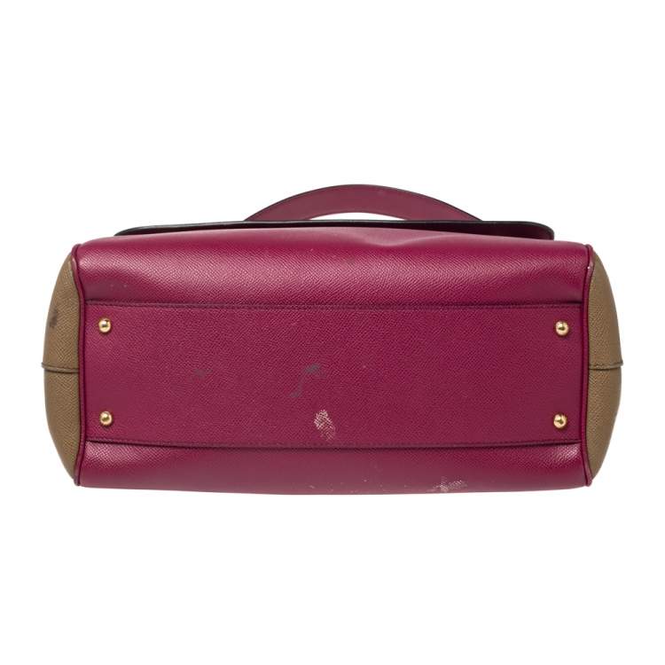 Pre Owned Dolce & Gabbana Pink/Green Leather Large Miss Sicily Top Handle Bag