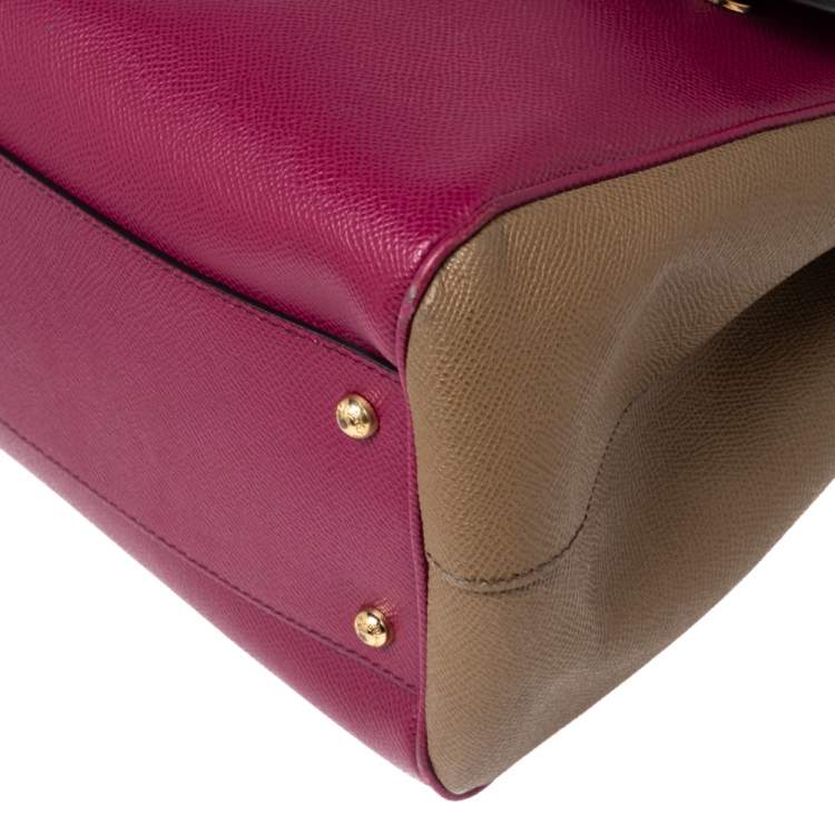 Pre Owned Dolce & Gabbana Pink/Green Leather Large Miss Sicily Top Handle Bag