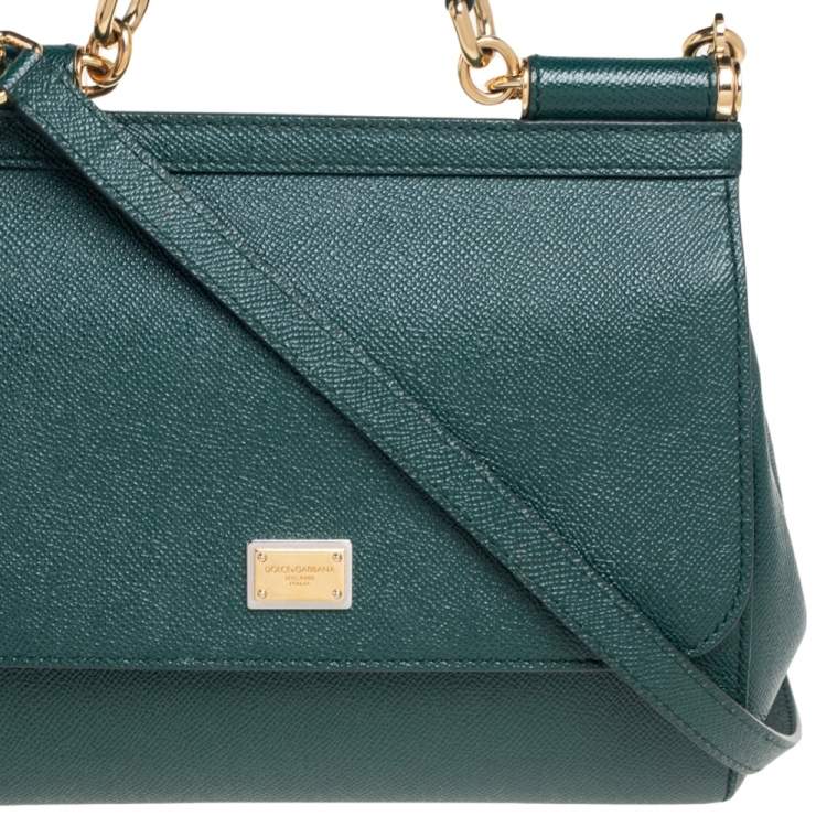 Pre Owned Dolce & Gabbana Green Leather Medium Miss Sicily Top Handle Bag