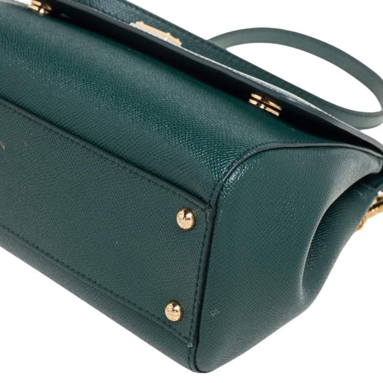 Pre Owned Dolce & Gabbana Green Leather Medium Miss Sicily Top Handle Bag