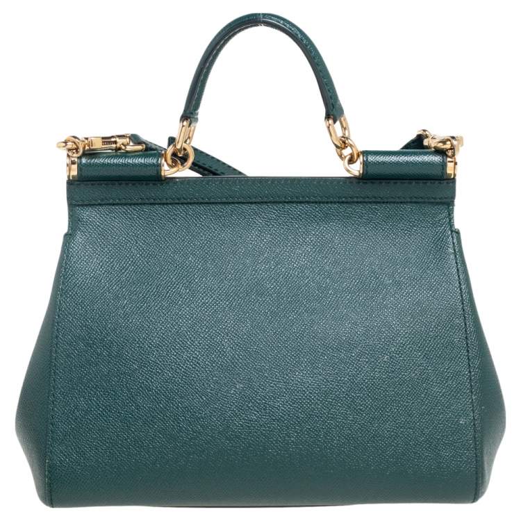 Pre Owned Dolce & Gabbana Green Leather Medium Miss Sicily Top Handle Bag