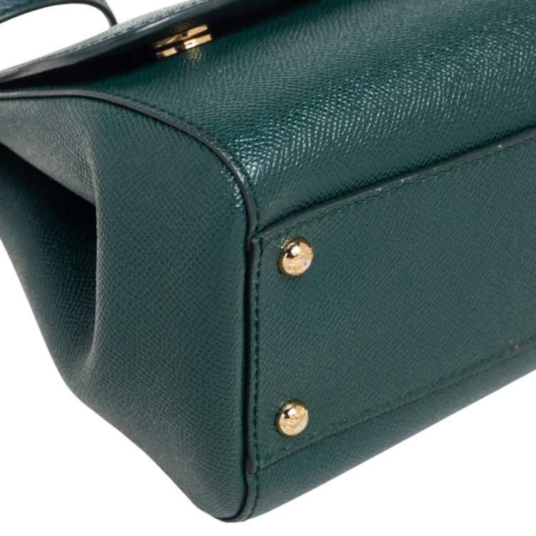 Pre Owned Dolce & Gabbana Green Leather Medium Miss Sicily Top Handle Bag