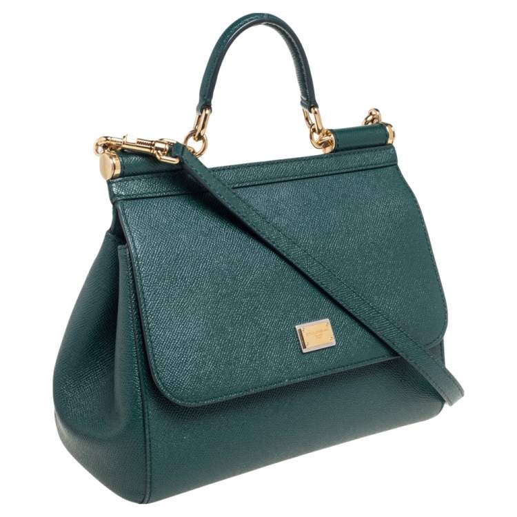 Pre Owned Dolce & Gabbana Green Leather Medium Miss Sicily Top Handle Bag