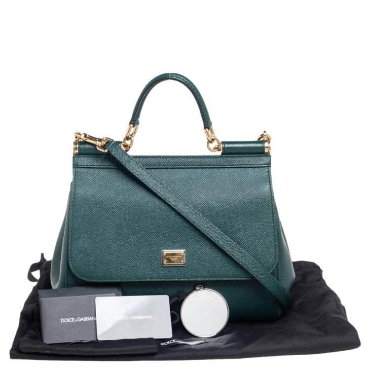 Pre Owned Dolce & Gabbana Green Leather Medium Miss Sicily Top Handle Bag