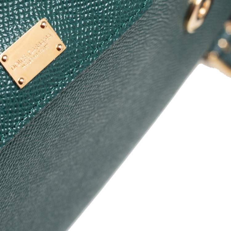 Pre Owned Dolce & Gabbana Green Leather Medium Miss Sicily Top Handle Bag