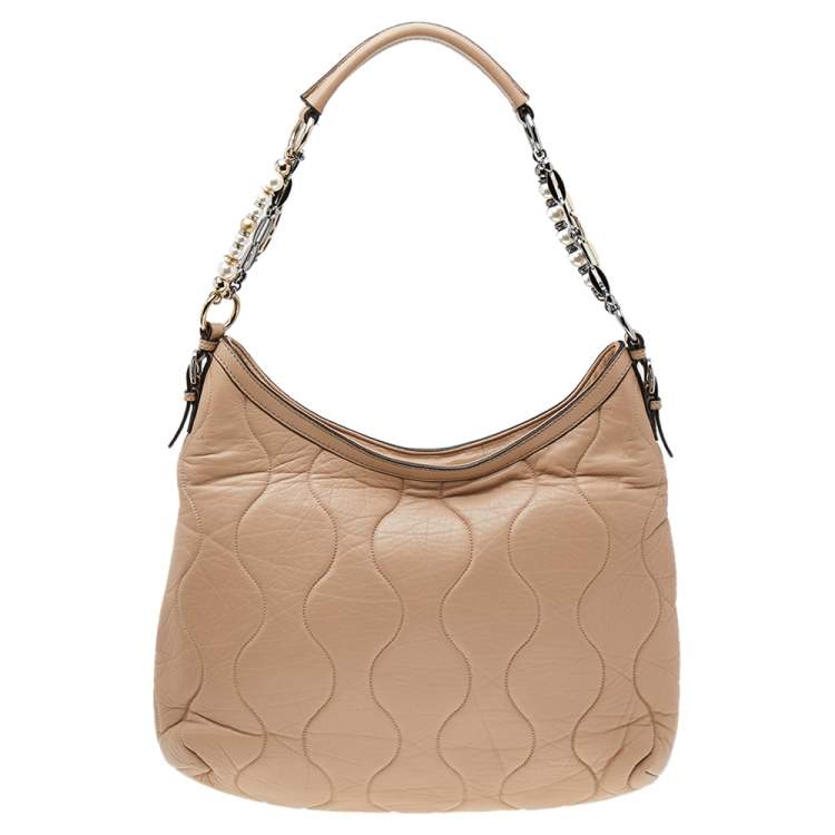Pre Owned Dolce & Gabbana Beige Leather Miss Charles Hobo