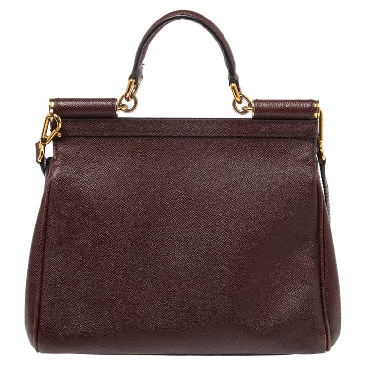 Pre Owned Dolce & Gabbana Burgundy Leather Medium Miss Sicily Top Handle Bag