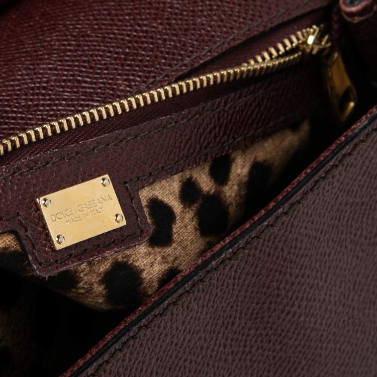 Pre Owned Dolce & Gabbana Burgundy Leather Medium Miss Sicily Top Handle Bag