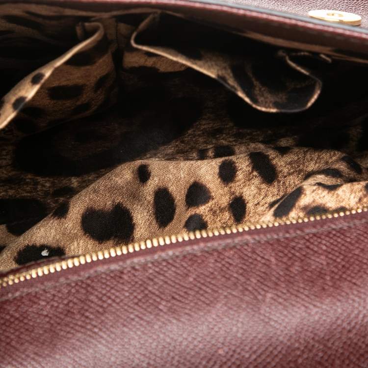 Pre Owned Dolce & Gabbana Burgundy Leather Medium Miss Sicily Top Handle Bag