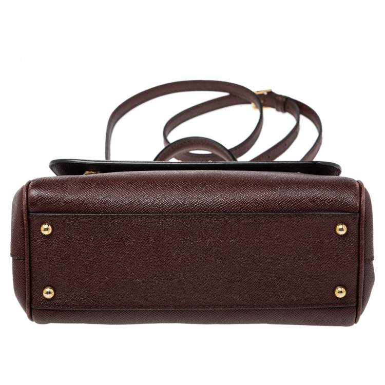 Pre Owned Dolce & Gabbana Burgundy Leather Medium Miss Sicily Top Handle Bag